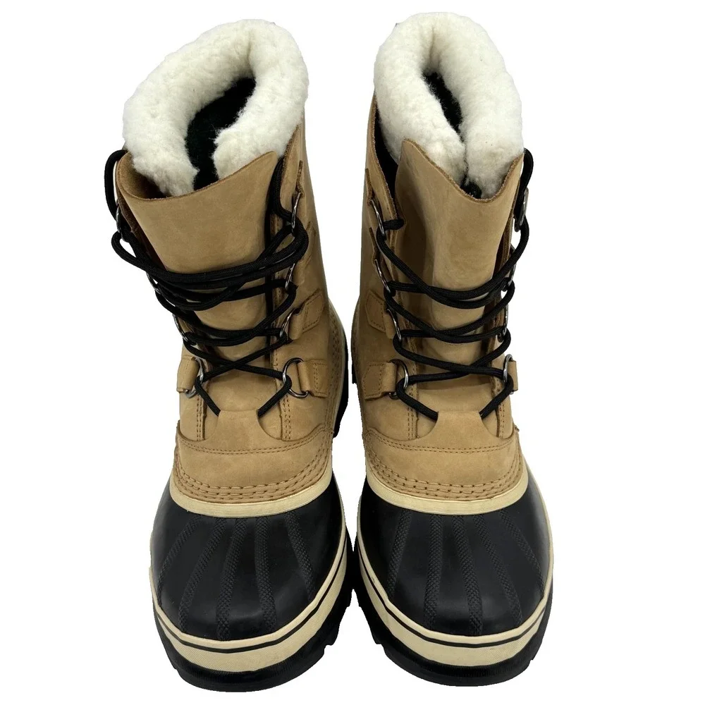 Sorel Caribou Waterproof Boots Mens 8.5 Tan Leather Winter Snow Faux Fur